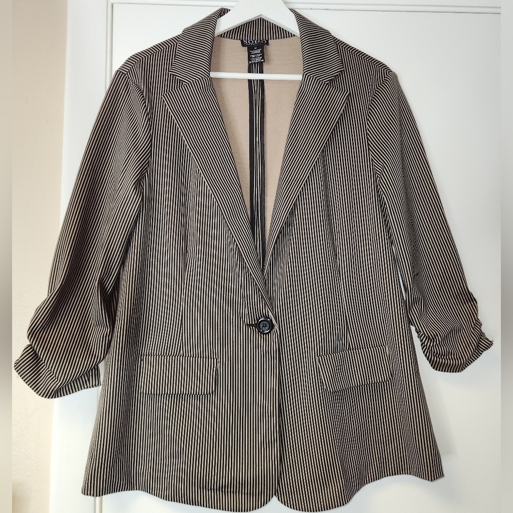 Soho Apparel Black and Tan Stripped Tailored Blazer Size M - Picture 11 of 12